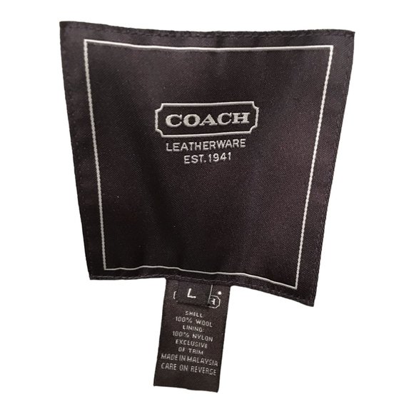 Vintage Coach Houndstooth Wool & Leather Womens Coat / Fully Lined / Large Tan - Picture 9 of 13